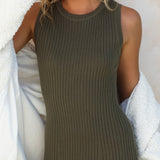 BRIT KNIT MAXI DRESS - KHAKI