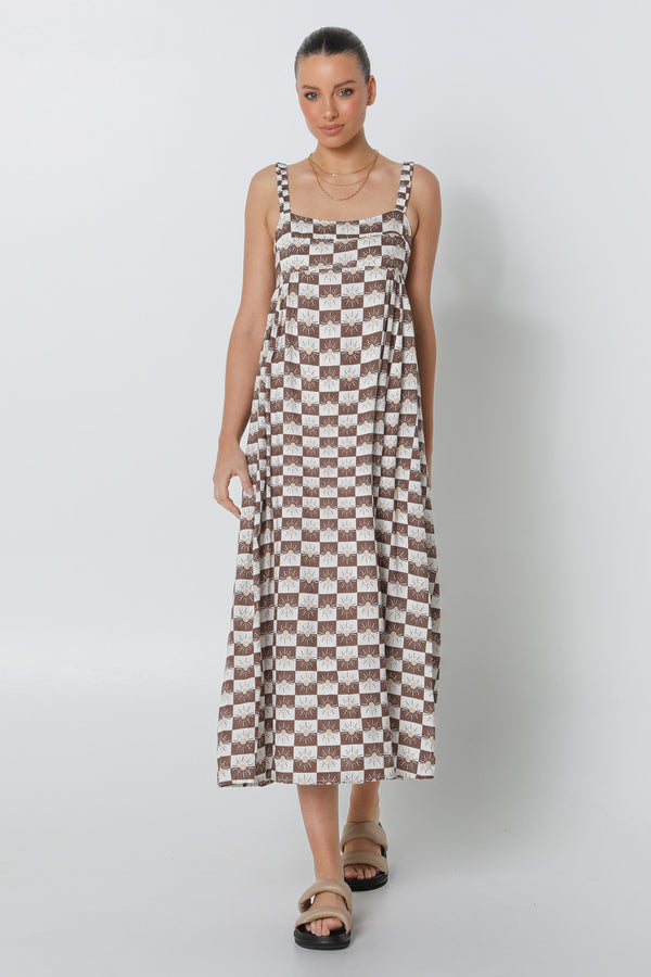 KATIE MAXI DRESS - CHOC SUN PRINT
