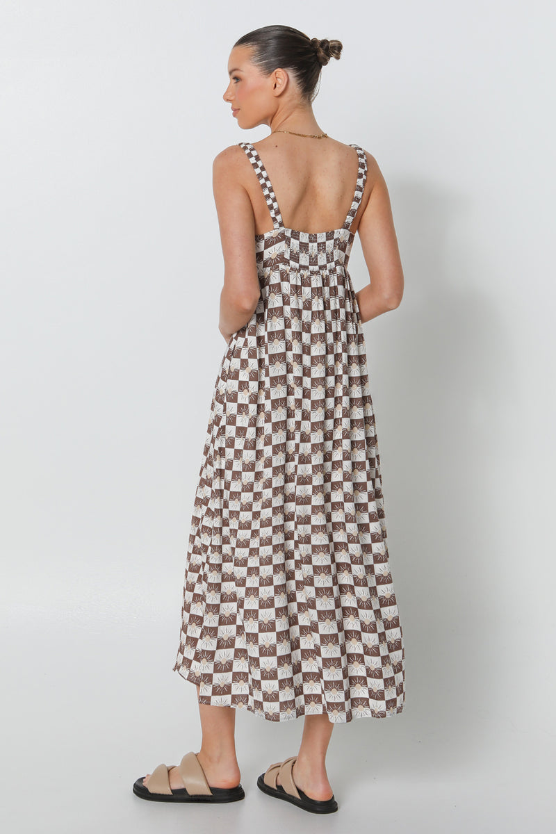 KATIE MAXI DRESS - CHOC SUN PRINT