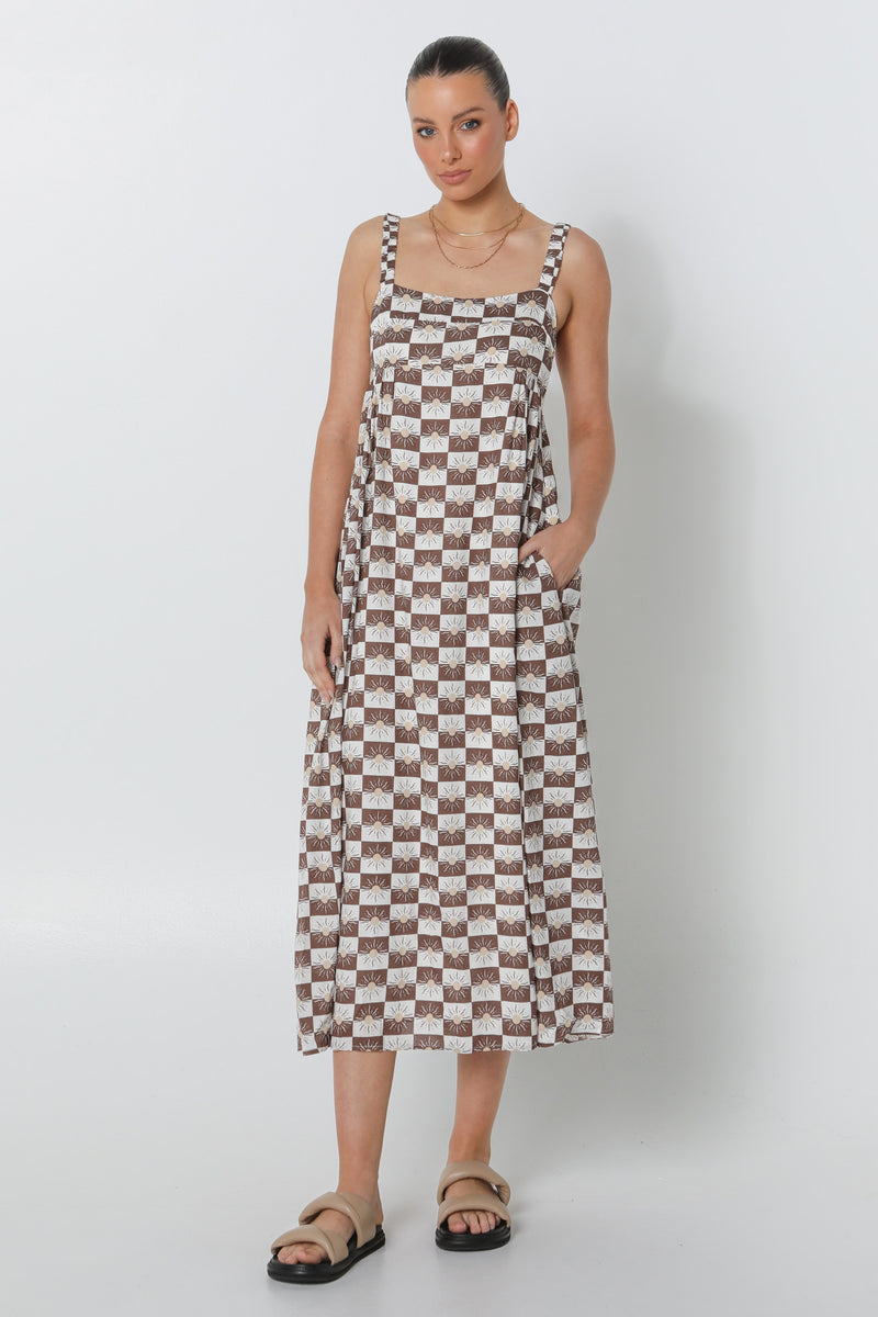KATIE MAXI DRESS - CHOC SUN PRINT