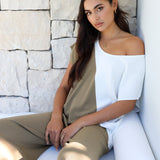 NORAH KNIT TOP - KHAKI/WHITE