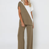 NORAH KNIT TOP - KHAKI/WHITE