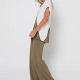 NORAH KNIT TOP - KHAKI/WHITE