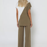 NORAH KNIT TOP - KHAKI/WHITE