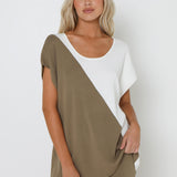 NORAH KNIT TOP - KHAKI/WHITE