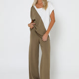 NORAH KNIT TOP - KHAKI/WHITE