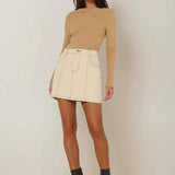 POPPY RIBBED TOP - CAMEL