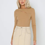 POPPY RIBBED TOP - CAMEL