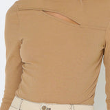 POPPY RIBBED TOP - CAMEL