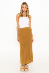 EVERLY KNIT MIDI SKIRT - LIGHT MUSTARD