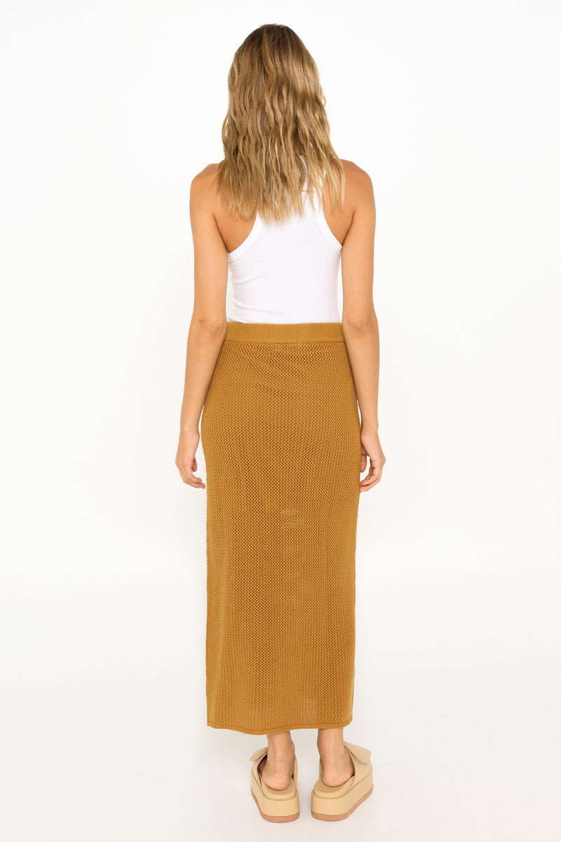 EVERLY KNIT MIDI SKIRT - LIGHT MUSTARD
